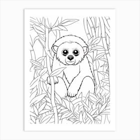 Line Art Jungle Animal Bornean Gibbon 2 Art Print