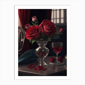 Red Rose Bouquet On The Table Art Print