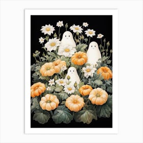 Cute Bedsheet Ghost, Botanical Halloween Watercolour 67 Art Print