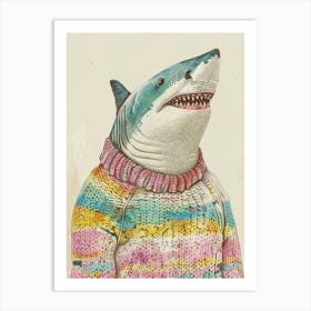 Shark In A Knitted Jumper Illustration 1 Art Print
