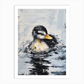 Textured Painting Of A Duckling Black & White Collage Style 7 Art Print