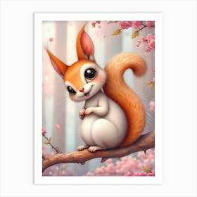 Blossom’s Spring Adventure: Squirrel In Cherry Blossoms Affiche