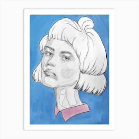 Girl on a blue background Art Print