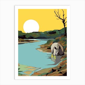 Simple Rhino Illustration Sunrise 7 Art Print