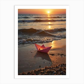 Paper Boat On The Beach At Sunset 1 Art Print