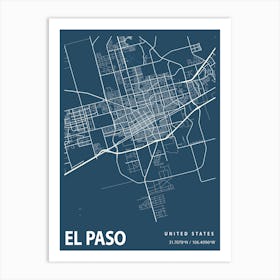 El Paso Blueprint City Map 1 Art Print