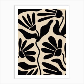 Black and Beige Flowers Art Print