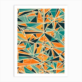 A Vibrant Retro Futuristic Seamless Pattern featuring geometric shapes with shades of blue and orange, 272 Art Print