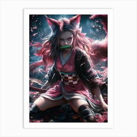 Nezuko Fox Demon Slayer Art Print