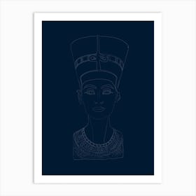 Bust of Nefertiti Line Drawing - Blue Art Print