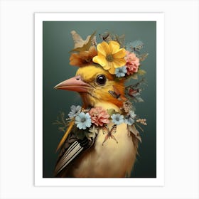 Bird With A Flower Crown American Goldfinch 3 Art Print