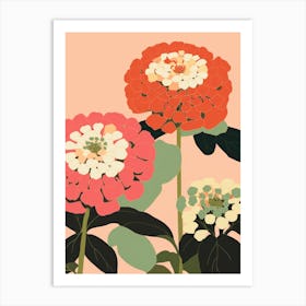 Zinnias Flower Big Bold Illustration 2 Art Print