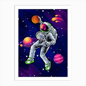 Astrodunk basketball/Slam dunk space/Astronaut basketball slam dunk in space — space poster, synthwave space, neon space, aesthetic poster Art Print