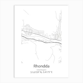 Rhondda,United Kingdom Minimalist Map Art Print