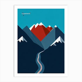 Treble Cone, New Zealand Modern Illustration Skiing Poster Art Print