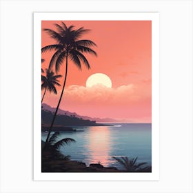 Illustration Of Half Moon Bay Antigua In Pink Tones 3 Art Print