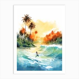 Surfing In A Wave On Bora Bora, French Polynesia 1 Art Print