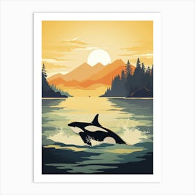 Orange & Grey Orca At Sunset Art Print