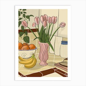 Kitchen Still Life With Pink Tulips Art Print
