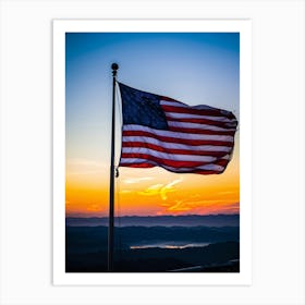 American Flag Rippling In The Wind At Sunrise Red And Blue Stripes Forming A Vivid Pattern Symboliz (1) Art Print