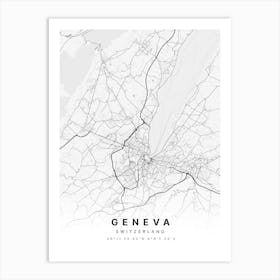 Geneva Switzerland White Map Art Print