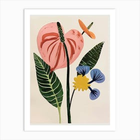 Painted Florals Flamingo Flower 4 Art Print