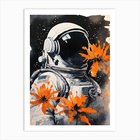 Abstract Astronaut Flowers Painting (21) Art Print