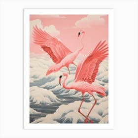 Vintage Japanese Inspired Bird Print Greater Flamingo 1 Art Print