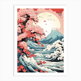 Great Wave With Azalea Flower Drawing In The Style Of Ukiyo E 4 Art Print