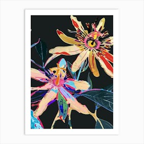 Neon Flowers On Black Passionflower 2 Art Print