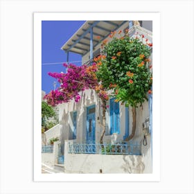 Pink Bougainvillea In The Cyclades Art Print