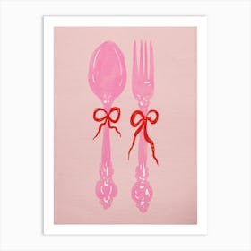 Pink Fork And Spoon Art Print