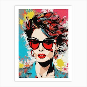 Pop Art Woman With Red Shades Art Print