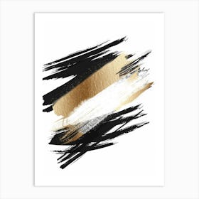 Gold And Black Brush Strokes On White Background Art Print