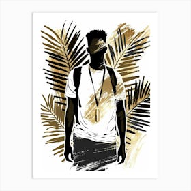 Man In Front Of Palm Leaves Art Print