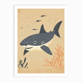 Cute Beige Tones Shark With Coral 3 Art Print