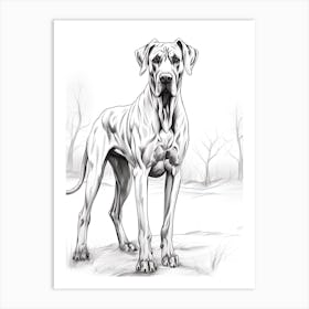 Great Dane Dog, Line Drawing 2 Art Print