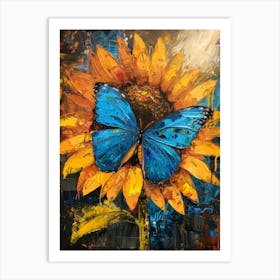 Blue Butterfly On Sunflower 6 Art Print