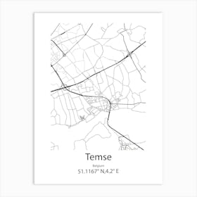 Temse,Belgium Minimalist Map Art Print