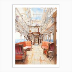 Titanic Ship Interiors Bright Pencil Drawing 3 Art Print