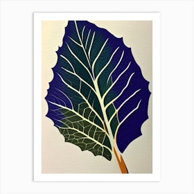 Birch Leaf Colourful Abstract Linocut Art Print