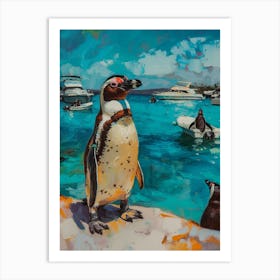 Galapagos Penguin Paradise Harbor Colour Block Painting 3 Art Print