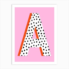 Letter A Initial Spotty On Pink Art Print