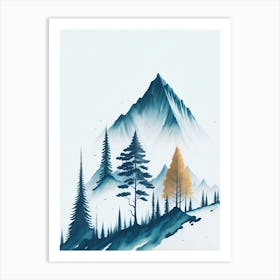 Mountain And Forest In Minimalist Watercolor Vertical Composition 50 Art Print