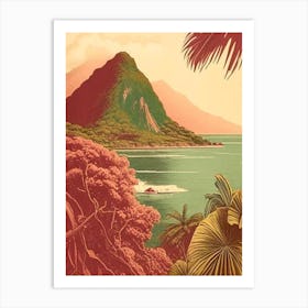 Ile De La Reunion France Vintage Sketch Tropical Destination Art Print