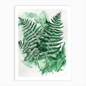 Green Ink Painting Of A Rock Cap Fern 1 Art Print