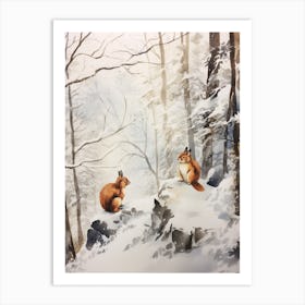 Winter Watercolour Red Squirrel 2 Art Print