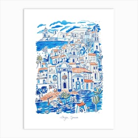 Ibiza Spain Illustration Line Art Travel Blue Art Print