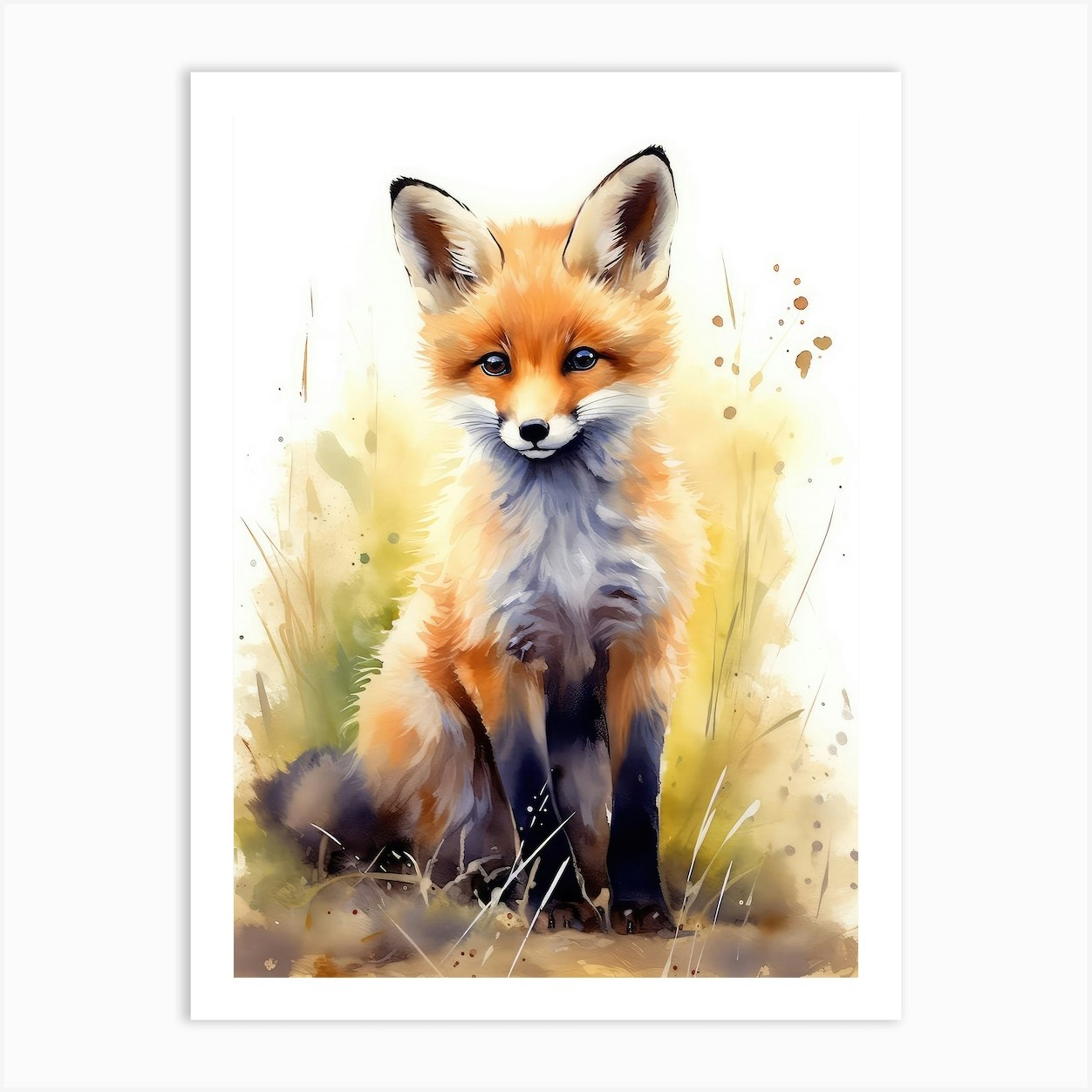 Baby Fox Watercolor Art Print by RosalisArt - Fy