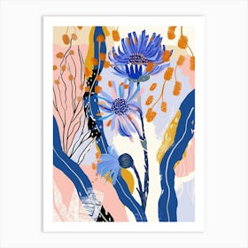 Colourful Flower Illustration Cornflower 3 Art Print